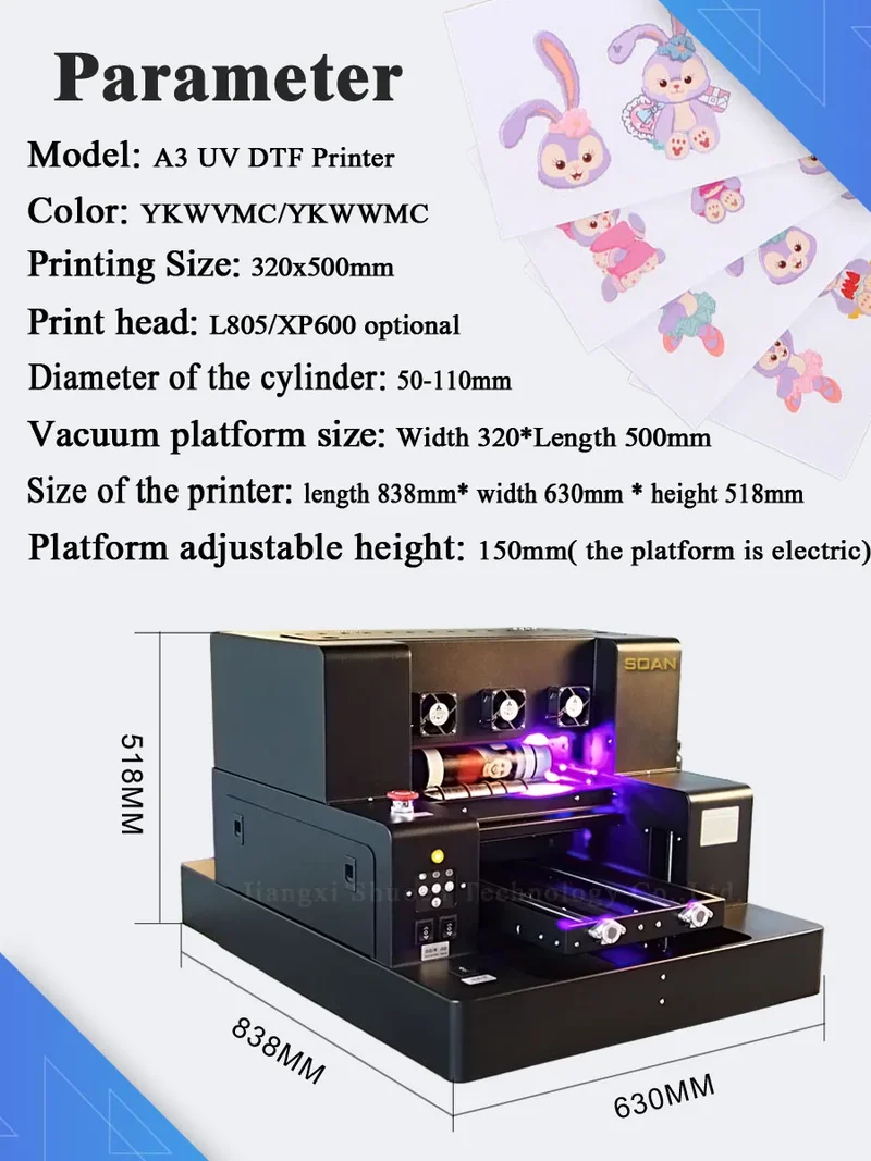 The Popular A3 Size UV DTF Printer 6 Digital Logo Printing Machine Glass Metal Leather Phone Case UV Flatbed Printer Machine