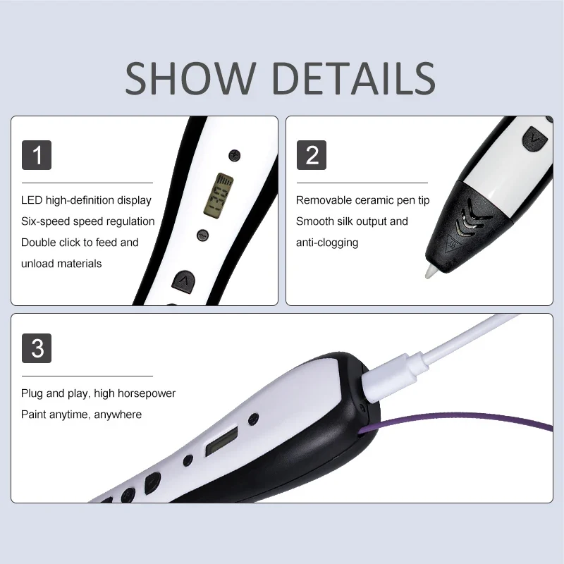 JER Hot Sales 3d Pen 3d Drawing Printer Pen with LCD Display Professional 3d Printing Pen Child Wireless