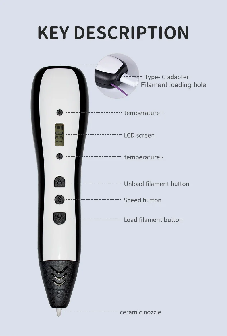 JER Hot Sales 3d Pen 3d Drawing Printer Pen with LCD Display Professional 3d Printing Pen Child Wireless