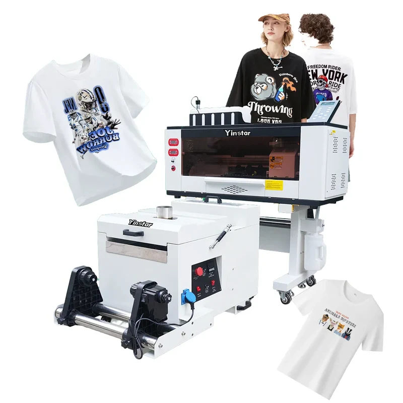 Yinstar A3/60cm DTF Automatic Digital Flatbed Printer I3200/xp600 Powder Shaker Low Price Small Business Machine 1 Year Warranty
