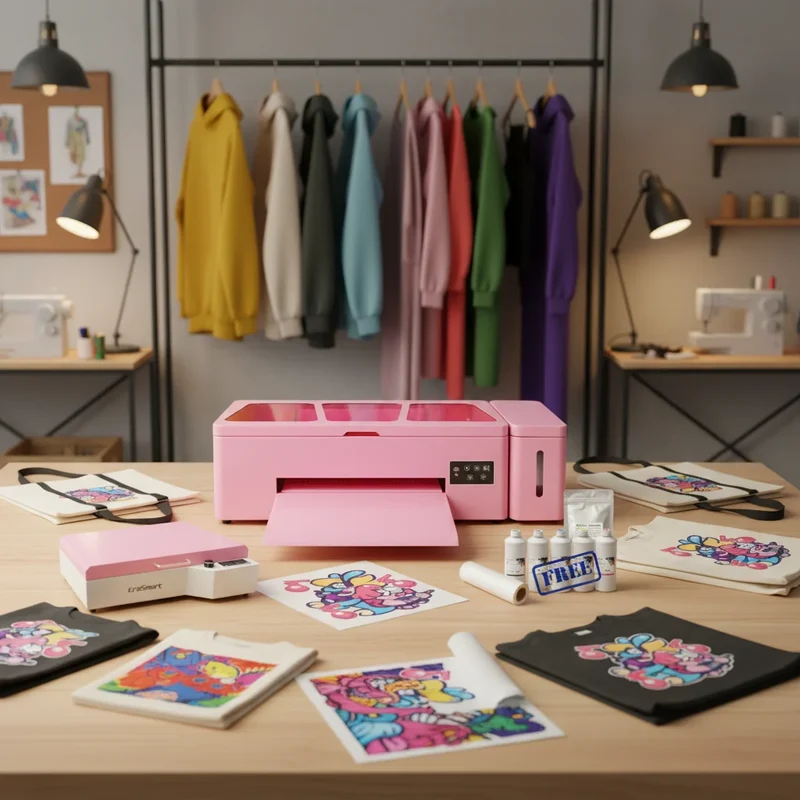 Free Shipping Erasmart Customize Pink Dtf Printer T-Shirts Garment Clothes Automatic Printing Machine A3 1390 Pink DTF Printer