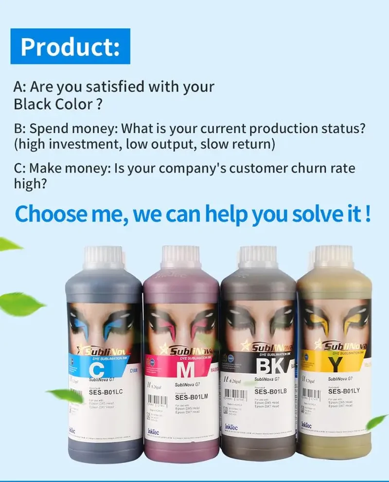 1 Bottle 4 Color 1000ml Hot Sale New Model SES G7 Korea Inktec Sublinova Sublimation Dye Ink