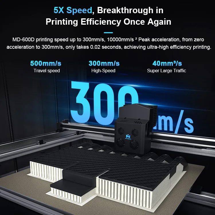 Mingda 3d High Speed Dual Extruder 500mm/s Newest 600*600*600mm Klipper Large-scale High Performance 3d Printer