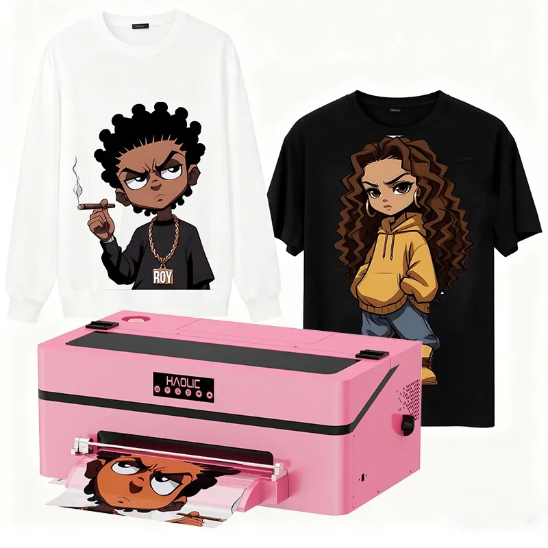 Haolic D8 DTF Printer Machine A3 33cm Tshirt Printing Full Automatic Small Business Desktop Pink XP600 Head