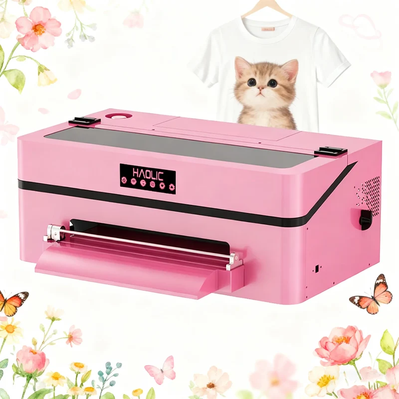 Haolic Pink 13inch DTF Printer XP600 A3 Ideal for Custom T Shirt Printing Apparel Transfers