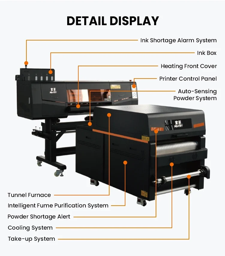 Po-try 60CM I3200 2 Heads A2 PET Transfer Film Roll-to-Roll New Pigment Ink 1 Year Warranty DTF Heat Transfer Printer