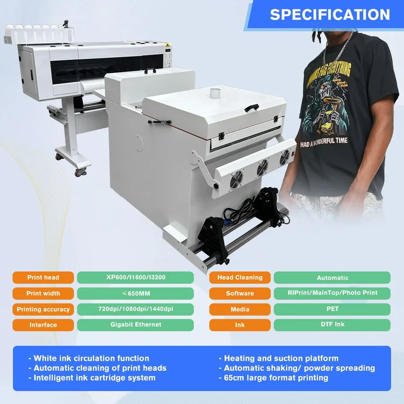 60cm Print Width DTF White Ink Printer Printing Machine I3200 I1600 Xp600 Printheads PET Film DTF Printer 60m