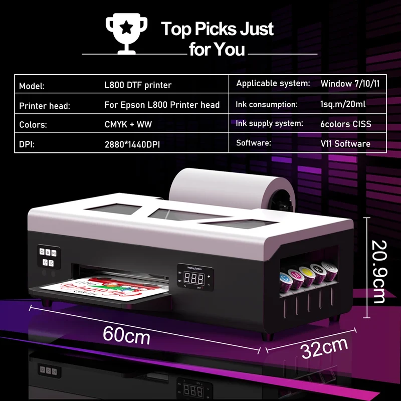 US Warehouse L800 L805 DTF Printer Cost-effective Dtf Printer Printing Machine Bundle & Oven Printing on Various Fabrics
