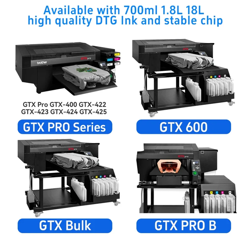 US Warehouse Shipping DTG Ink Pack GTX Pro 600 422 423 Printer DTG Ink Bag With Chip for Brother Printer Pigment Ink