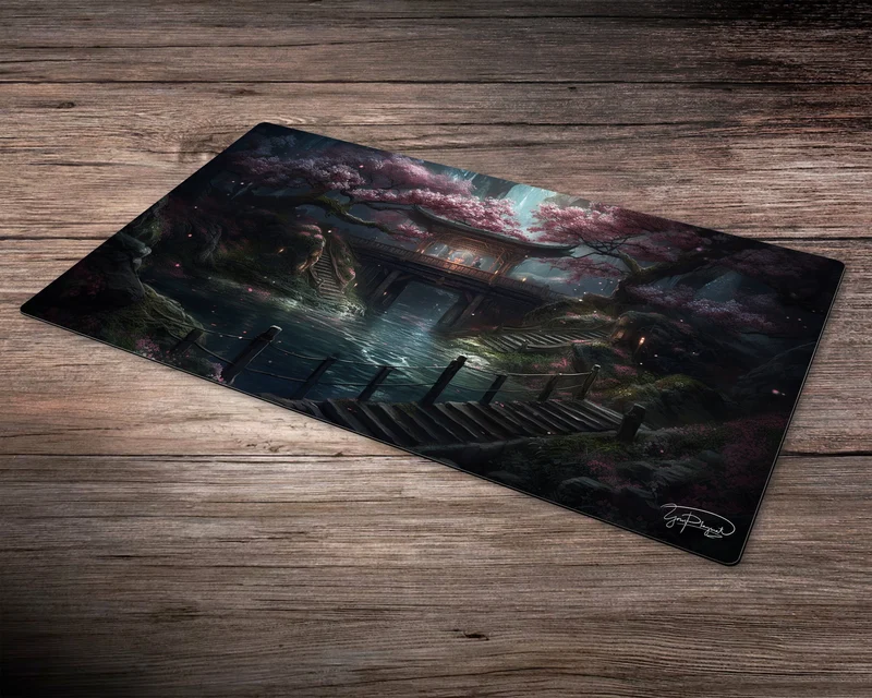 The Serene Cherry Blossom Bridge - MTG Spielmatte - 24 x 14 inches - MTG Geschenke - MTG Zubehör - Magie Tischmatte