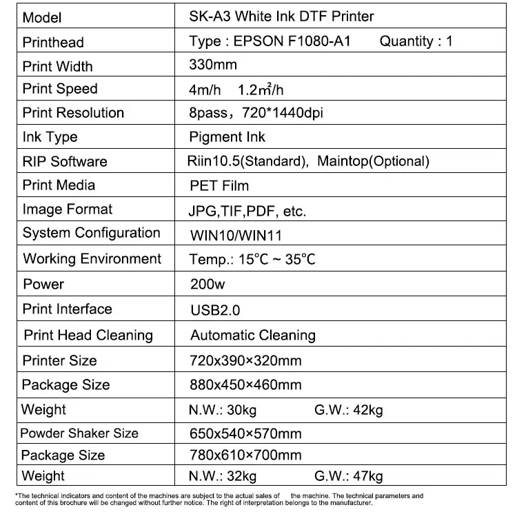 A3 30cm 330mm White DTF Printer Dtf Xp600 Multifunctional Direct to Film Printer Printing Machine Oven for Tshirt T Shirt