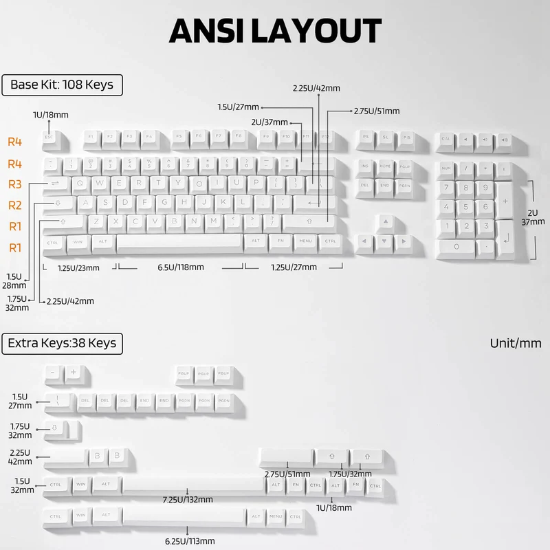(Only Keycaps) Redragon X LTC Double Shot PBT 146 Keycaps Set with Keycap Puller & Storage Tray