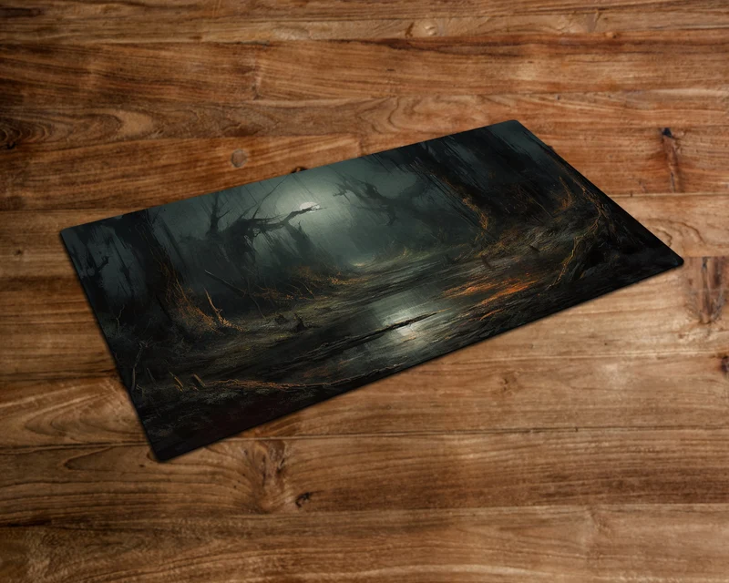 Haunting Black Swamp Reflections - MTG Playmat - 24 x 14 inches - MTG Gifts - Magic The Gathering Gifts - Stitched Playmat