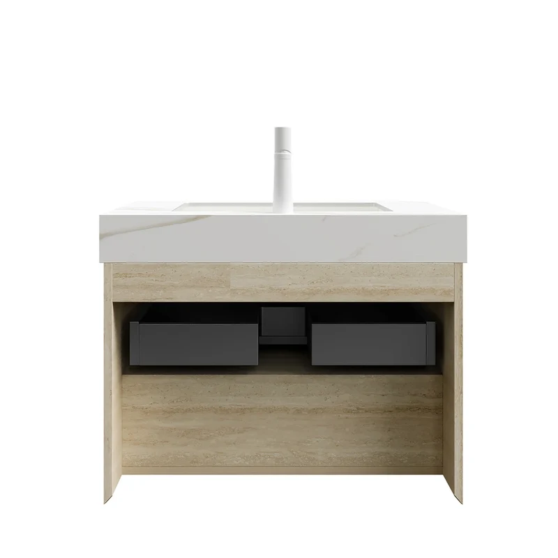 Homein 30 in Bathroom Vanity with Ceramic Sink, US Local Stock Fast Delivery Floating Sintered Stone Vanity LED Light