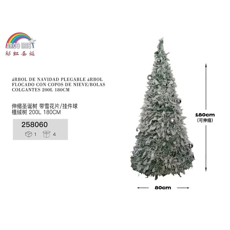 Flocked Christmas tree with snowflakes and hanging balls 180 cm - Christmas decoration