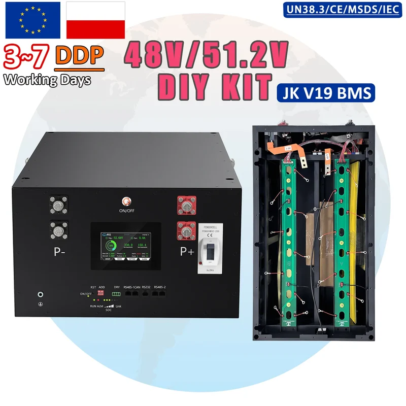 EU in Stock New Design JK 200A BMS V19 Battery Box Kit 48V 51.2V 280Ah 314Ah 15kWh Lifepo4 Battery Box Empty Box DIY Kit Box