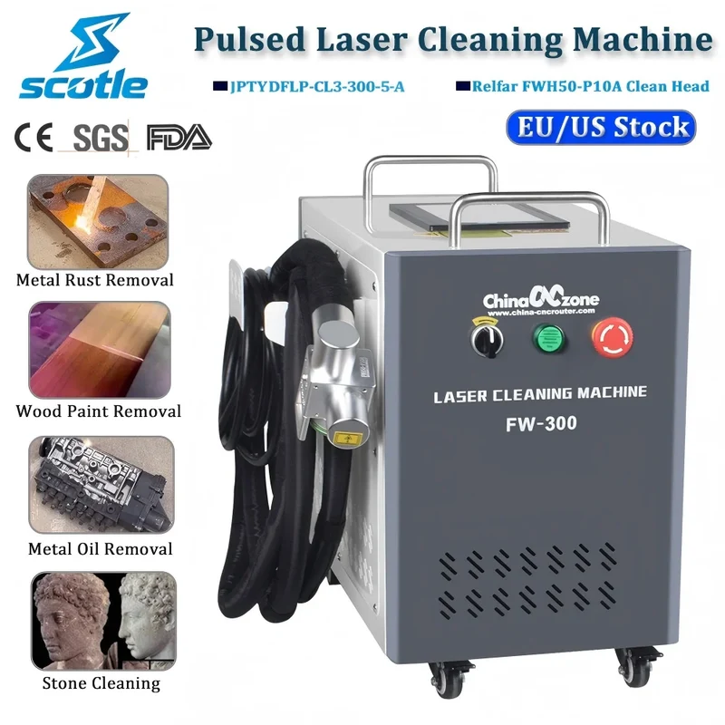 Scotle EU Warehouse 300W Air-cooled JPT 2mj 5mj 15mj Pulsed Laser Cleaning Machine Cleaner for Metal Wood Clean Oil/Paint Remove
