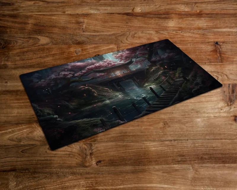 The Serene Cherry Blossom Bridge - MTG Playmat - 24 x 14 inches -Playmat for TCG - Handcrafted