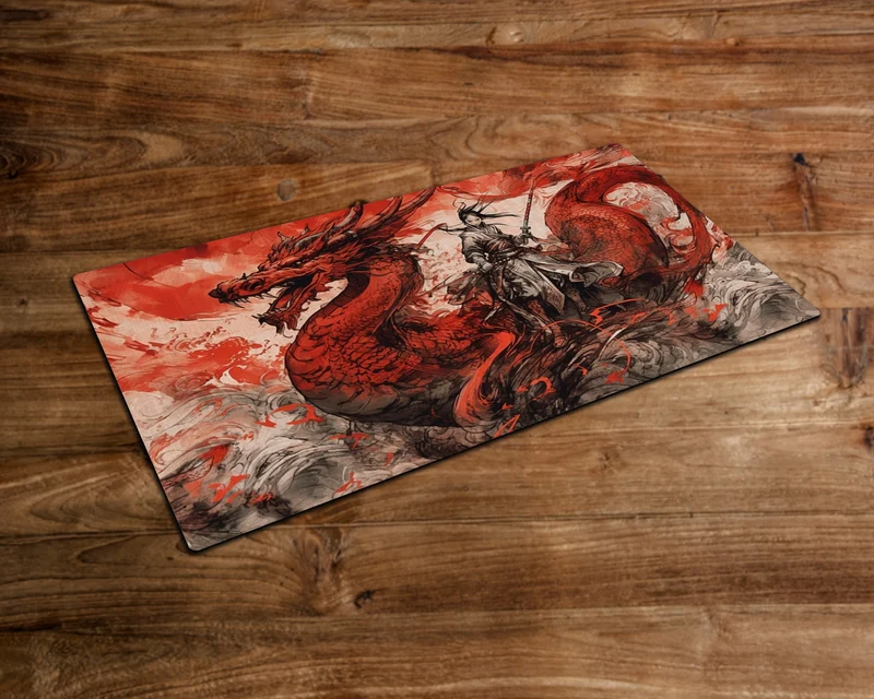 Blademaster of the Crimson Dragon's Lair - MTG Playmat - 24x14 Inches - Playmat for TCG - Handcrafted