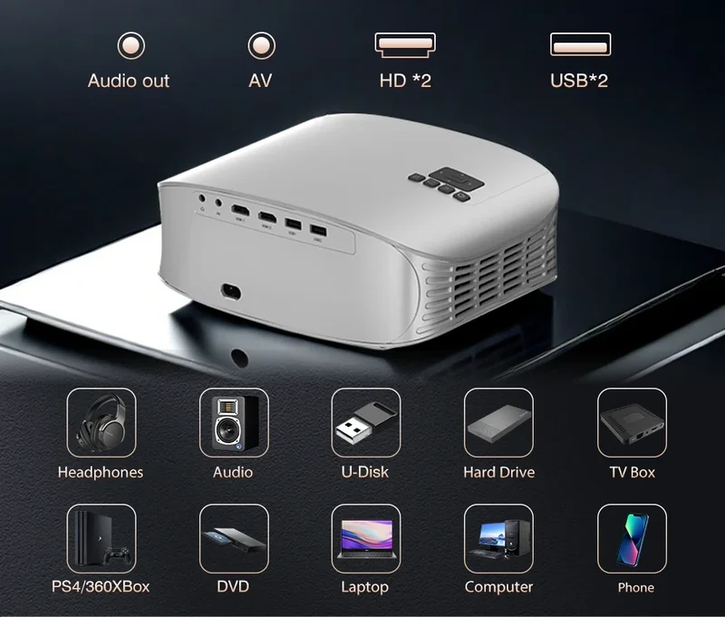 EU Stock D8W Projector Dolby Audio Full HD 1080P Support 4K Portable Projector 4K Android Home Cinema Beamer