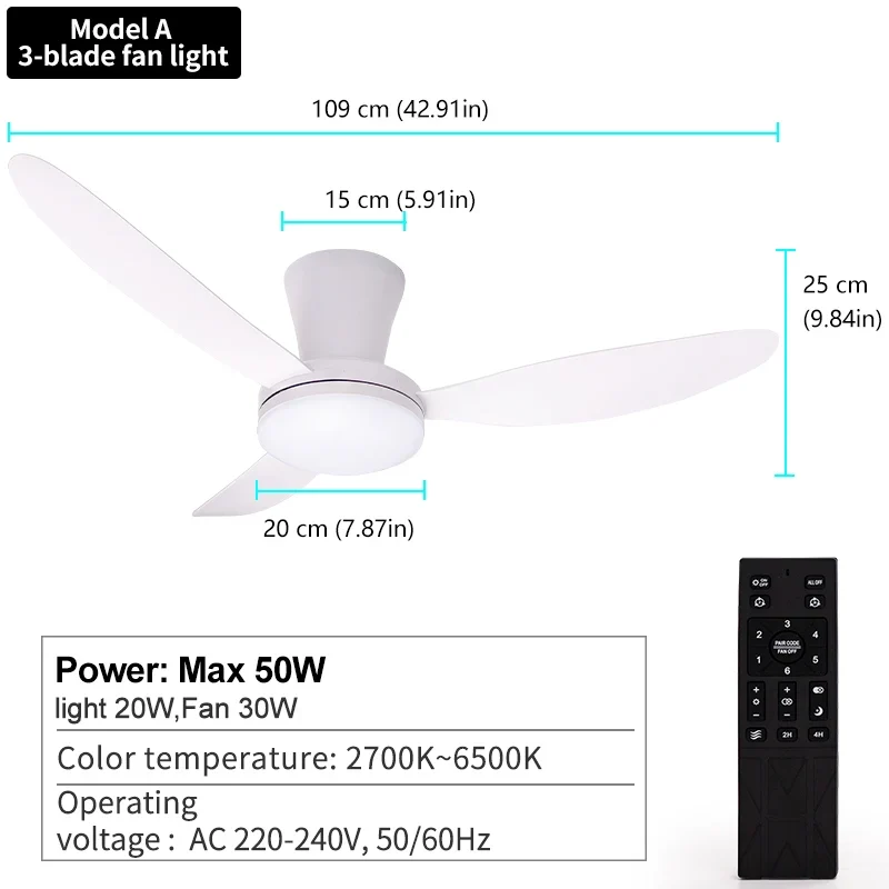 Poland in Stock Modern Dual Finish Blades 6-Speed Quiet DC Motor 3CCT LED Remote Control Patio Garage Ceiling Fan with Lights