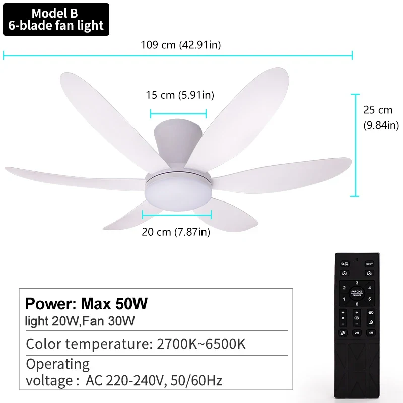 Poland in Stock Modern Dual Finish Blades 6-Speed Quiet DC Motor 3CCT LED Remote Control Patio Garage Ceiling Fan with Lights