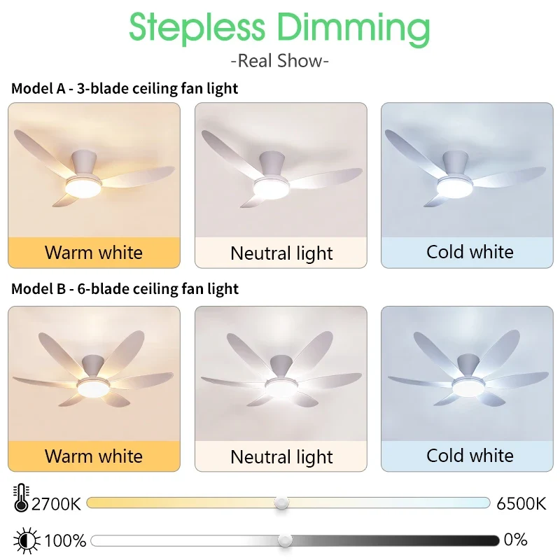 Modern Home Remodeling DC Motor Big 3/6 Blades Iron ABS 42-Inch Remote APP Control Timing Set LED Ceiling Fan with Light