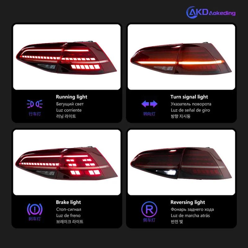 2PCS AKD Tail Lamp for VW Golf 7 Tail Light 2013-2021 Golf 7.5 Rear Fog Brake Turn Signal Automotive Accessories