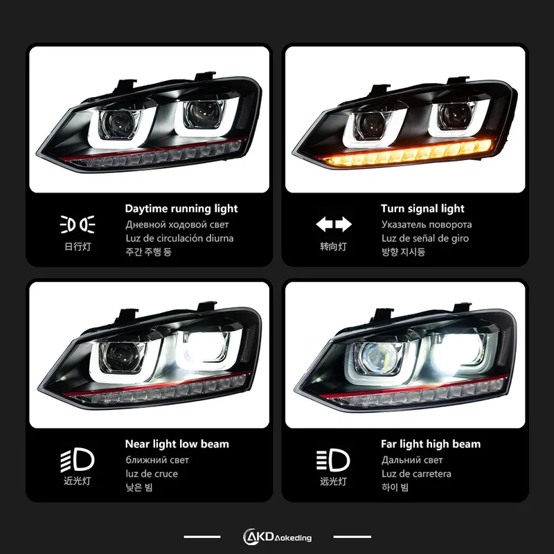 2PCS Car Styling Head Lamp for Polo 2011-2018 Led Headlight Projector Lens Front Lights DRL Signal Automotive Accessory