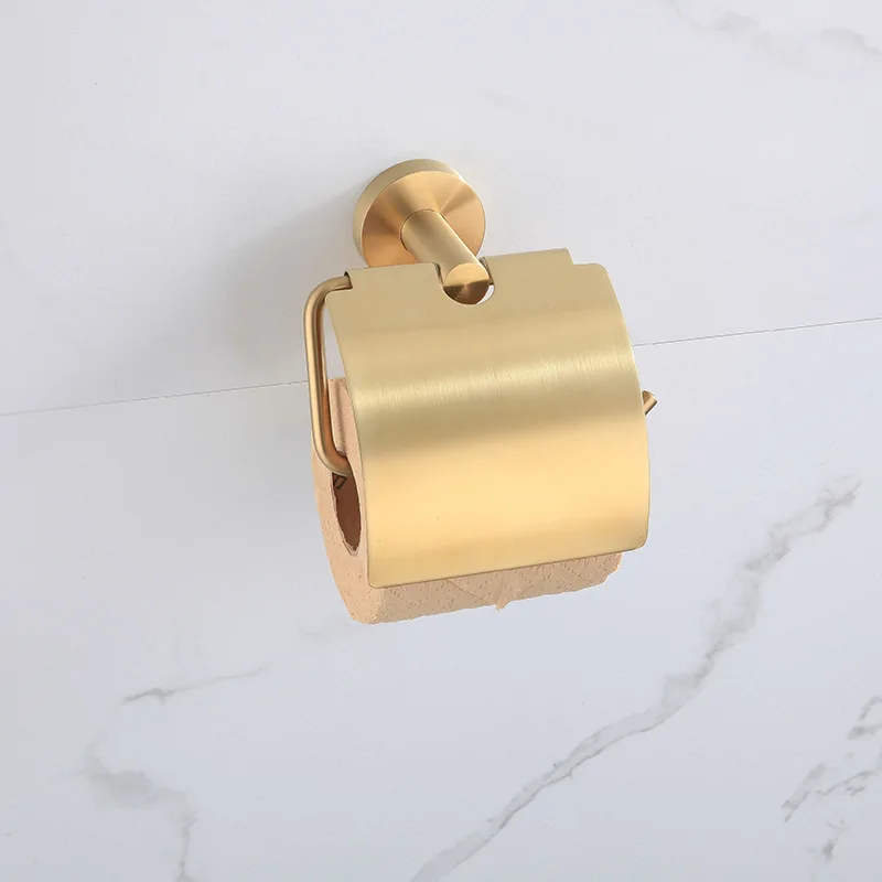 Bathroom Accessory Brushed Gold Tissue Holder Toilet Paper Roll Holder With Cover