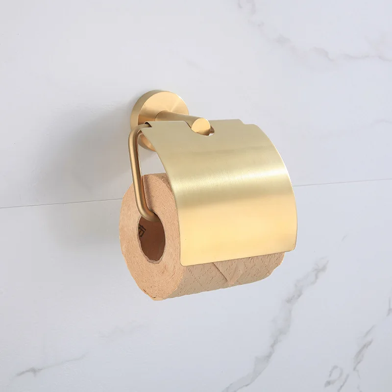 Bathroom Accessory Brushed Gold Tissue Holder Toilet Paper Roll Holder With Cover