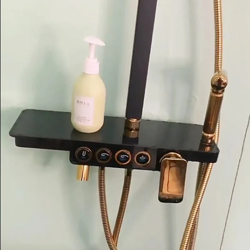 Square Bathroom Shower System Senducs Black Gold Bathtub Mixer Faucet Hot Cold Bathroom Tap Thermostatic Shower Set