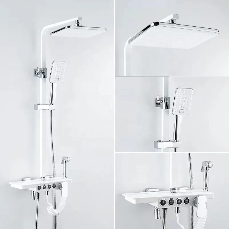 Square Bathroom Shower System Senducs Black Gold Bathtub Mixer Faucet Hot Cold Bathroom Tap Thermostatic Shower Set