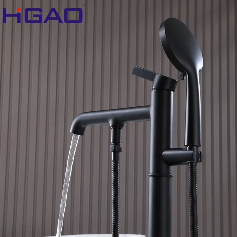Kaiping Factory Free Standing Copper Bath Tub Mixer Tap Rain Shower Faucet Set Thermostatic Single Handle Shower Head Ceramic