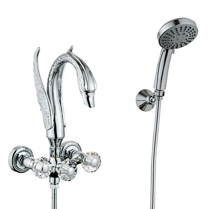 Luxury Brass Handheld Shower Mixer Combo Swan Shower Faucet Set