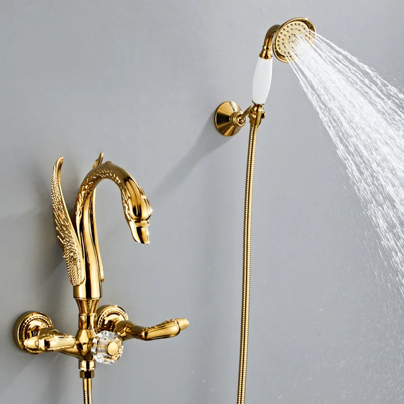 Luxury Brass Handheld Shower Mixer Combo Swan Shower Faucet Set