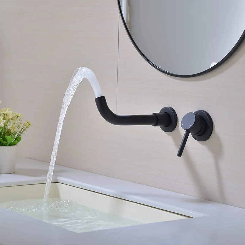 Modern Polished Chrome Single Handle Wall-Mounted Bathroom Faucet with Ceramic Valve Core and Brass Construction
