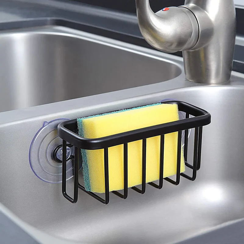 Kitchen Sink Sponge Holder Brush Holder Black Sink Storage Organizer Caddy