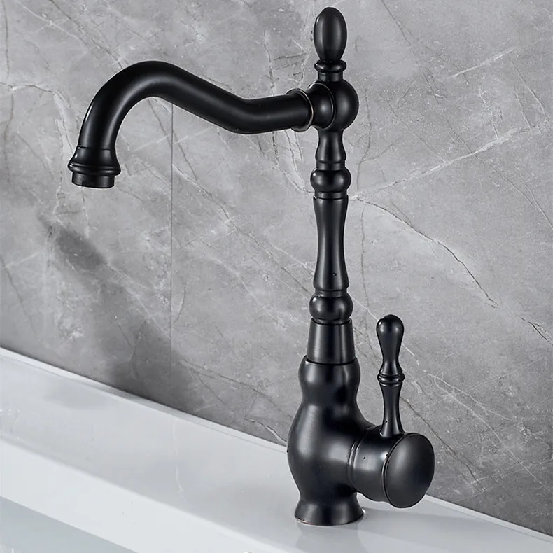 Black Bathroom Sink Faucet Brass Hot Cold Basin Tap