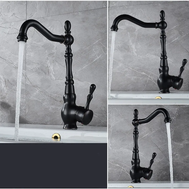 Black Bathroom Sink Faucet Brass Hot Cold Basin Tap