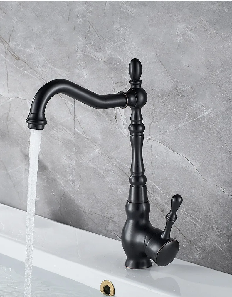 Black Bathroom Sink Faucet Brass Hot Cold Basin Tap