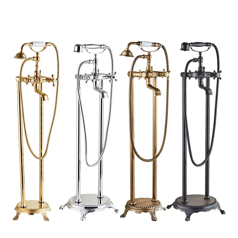 Freestanding Floor Mounted Shower Bathtub Faucet with Dual Handle Brass Construction Modern Design Hotel Use Bronze Finish