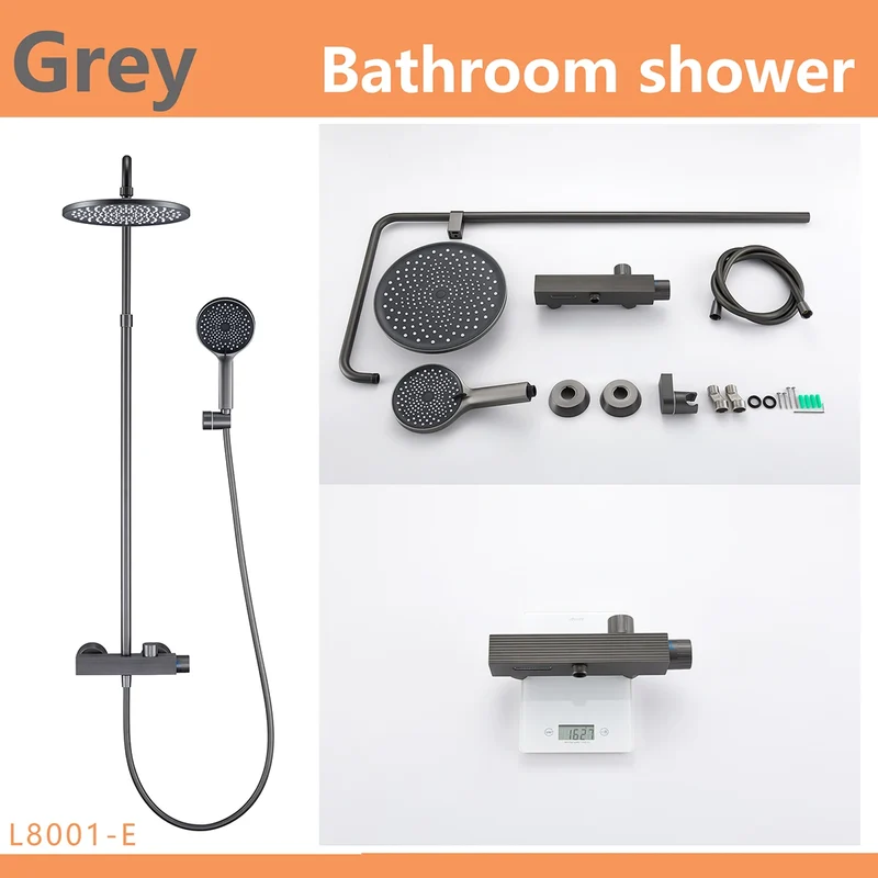 European Italian Style Square Bathroom Exposed Thermostatic Bar Grey Brass Shower Faucet Bath Shower Mixer Tap Taps Kits