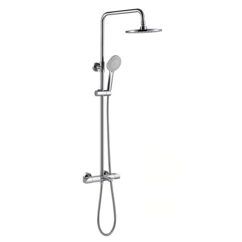 Chrome Brass Thermostatic Shower Column Set Dual Handle Rainfall Shower System with Handheld Spray for Modern Bathroom Luxury