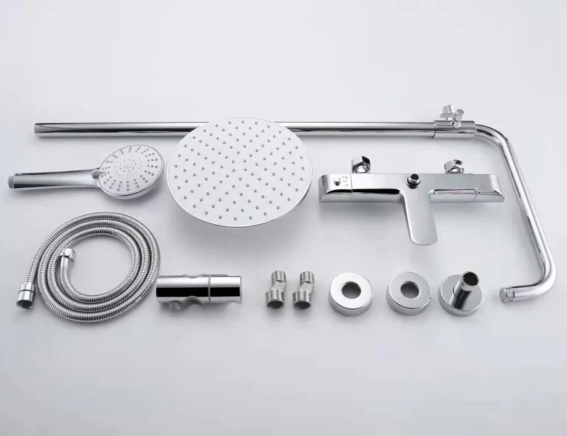 Chrome Brass Thermostatic Shower Column Set Dual Handle Rainfall Shower System with Handheld Spray for Modern Bathroom Luxury
