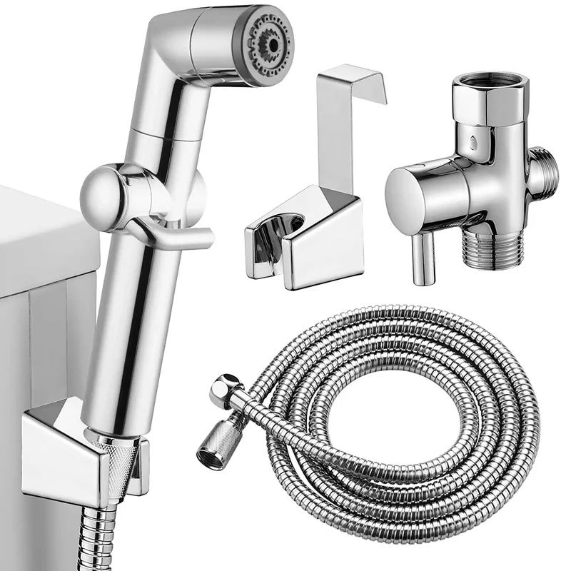 Hot Selling Shattaf T -Valve & Adjustable Jet Spray Bidet Set Chrome Handheld Bidet Gun Sprayer Bathroom Toilet Bidet Sprayer