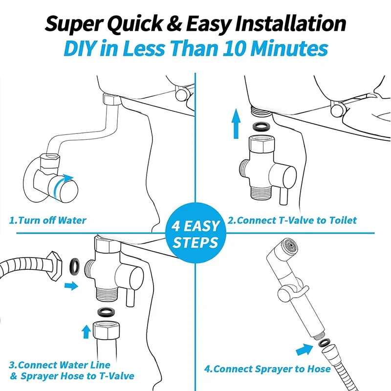 Hot Selling Shattaf T -Valve & Adjustable Jet Spray Bidet Set Chrome Handheld Bidet Gun Sprayer Bathroom Toilet Bidet Sprayer