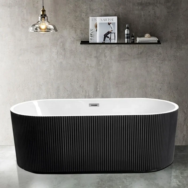 Modern Luxury Glossy White Oval Acrylic Freestanding Deep Soaking Bath Tub for Hotel Villa Bathroom Project
