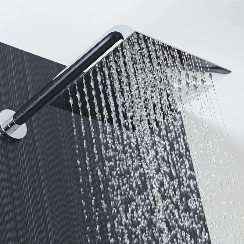 Matte Black Brass Wall-Mounted Rainfall Shower Mixer Chrome-Finished In-Wall Metered Shower Head Polished Inverted Faucet System