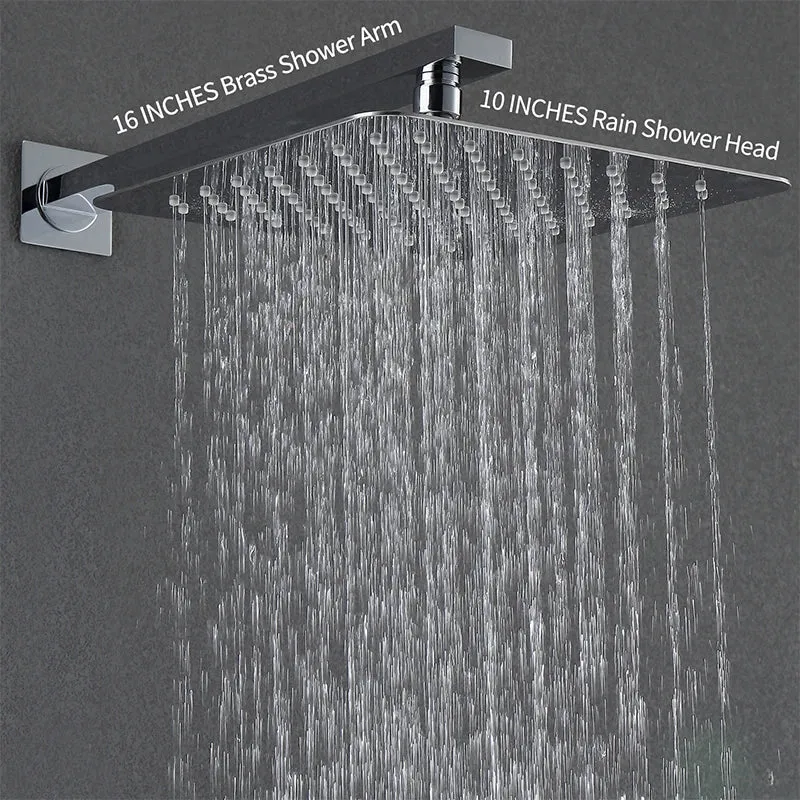 Matte Black Brass Wall-Mounted Rainfall Shower Mixer Chrome-Finished In-Wall Metered Shower Head Polished Inverted Faucet System